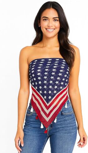 American Flag Triangle Scarf for Women – Lightweight Patriotic USA Wrap with Tassels – Sheer Stars & Stripes Sarong for Parade, Rally, Concert, (120x120x210 cm) in Saudi Arabia
