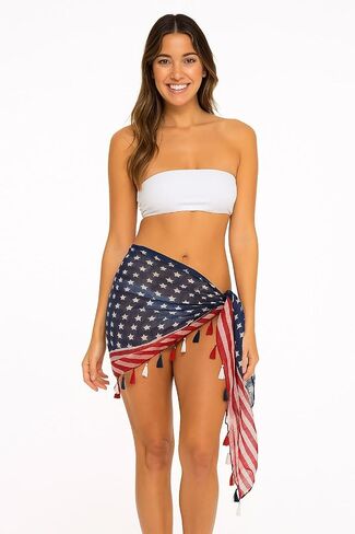 American Flag Triangle Scarf for Women – Lightweight Patriotic USA Wrap with Tassels – Sheer Stars & Stripes Sarong for Parade, Rally, Concert, (120x120x210 cm) in Saudi Arabia