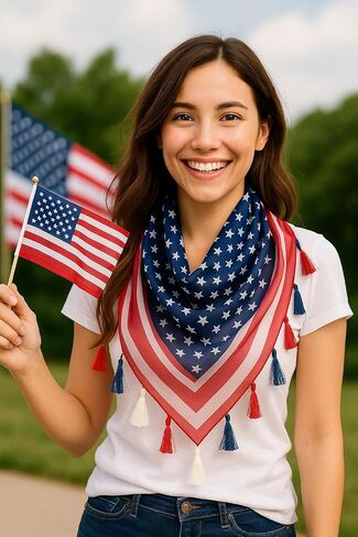 American Flag Triangle Scarf for Women – Lightweight Patriotic USA Wrap with Tassels – Sheer Stars & Stripes Sarong for Parade, Rally, Concert, (120x120x210 cm) in Saudi Arabia