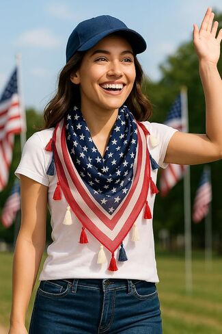 American Flag Triangle Scarf for Women – Lightweight Patriotic USA Wrap with Tassels – Sheer Stars & Stripes Sarong for Parade, Rally, Concert, (120x120x210 cm) in Saudi Arabia