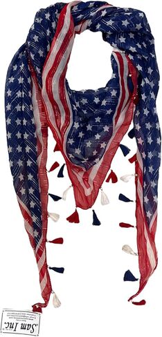 American Flag Triangle Scarf for Women – Lightweight Patriotic USA Wrap with Tassels – Sheer Stars & Stripes Sarong for Parade, Rally, Concert, (120x120x210 cm) in Saudi Arabia