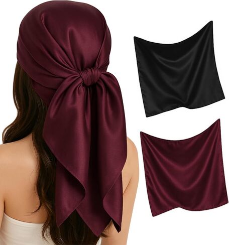 Satin Head Scarf for Women – 2 Pack 35 Inches Square Scarf, Sleeping Hair Wrap Bandana in Kuwait