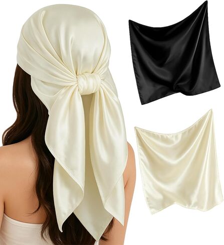 Satin Head Scarf for Women – 2 Pack 35 Inches Square Scarf, Sleeping Hair Wrap Bandana in Kuwait