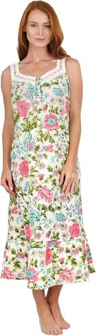 LA CERA Women's Cotton Lace Nightgown, Sleeveless Sweetheart Neckline with Crochet Lace Trim, Button Placket, Side Pockets in Saudi Arabia