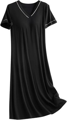 Women Short Sleeve Nightgowns Comfy Sleepwear Built in Bra Sleepshirts V Neck Cotton Sleep Shirts Pajama Dress in Saudi Arabia