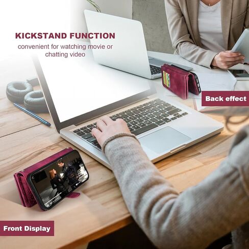 Harryshell Compatible with Samsung Galaxy A16 5G Wallet Detachable Magnetic Phone Case [Theft-Scan Blocking] Card Slots, Cash Zipper Pocket Wrist Strap (Floral Purple) in Kuwait