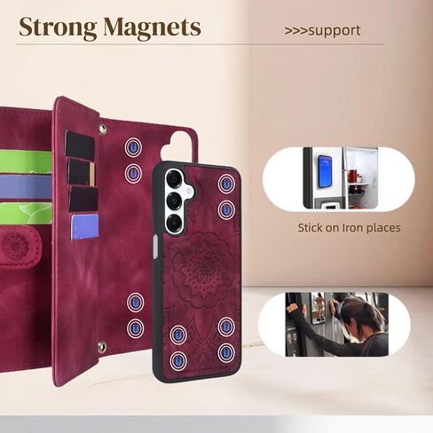 Harryshell Compatible with Samsung Galaxy A16 5G Wallet Detachable Magnetic Phone Case [Theft-Scan Blocking] Card Slots, Cash Zipper Pocket Wrist Strap (Floral Purple) in Kuwait