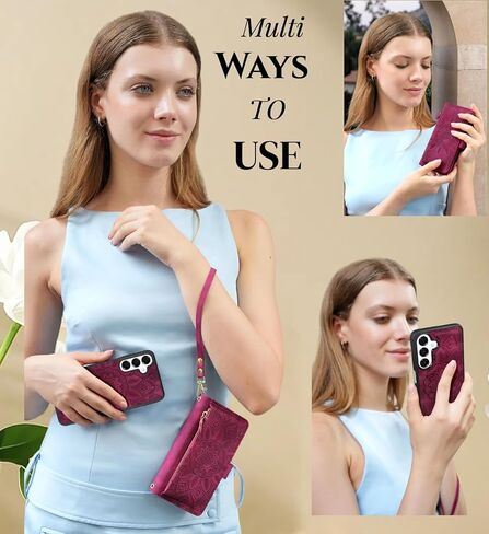 Harryshell Compatible with Samsung Galaxy A16 5G Wallet Detachable Magnetic Phone Case [Theft-Scan Blocking] Card Slots, Cash Zipper Pocket Wrist Strap (Floral Purple) in Kuwait