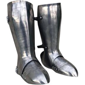 L M Handicrafts Medieval Knight greaves with sabatons steel Silver Sca leg armor greaves armor cosplay ren faire costume samurai armor leather arm guards knight armor boots men armor costume men plates in Saudi Arabia