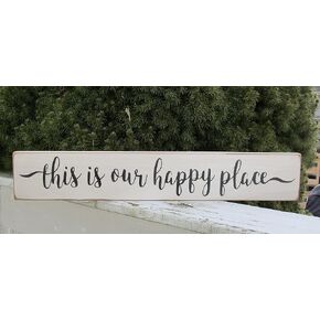This is Our Happy Place Wood Sign ~ Farmhouse Wall Hanging/Country Plaque/Rustic Sign/Primitve Home Decor/Home Sign/Housewarming Gift Wooden Signs with Sayings 16x4 InchWood Signs in Saudi Arabia