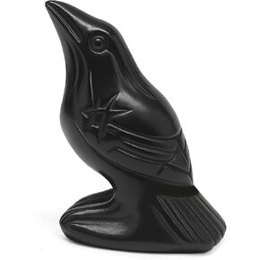 Raven Statue Natural Stone, Crow Figurine Decor Sculpture, 2 Inch Creative Bird Crystal Ornament Black Obsidian Stone Lucky Healing Guardian Animal Pocket Figure for Office Home Decoration Women Gifts in Saudi Arabia