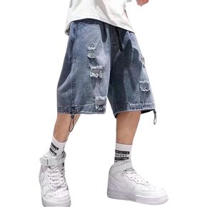 رجال شورتات فضفاضة y2k الدنيم jorts المجرد تمزق جان شورت الصيف فضفاضة fit hip hop wide jorts streetwear in Kuwait