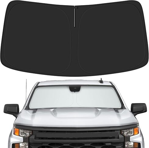 Car Windshield Sun Shade for Chevy 2019-2025 Silverado 1500 & for GMC 2019-2025 Sierra 1500 Associory (OEM Design) عزل عزل قابل للطي قابلة للطي Sunshade من أجل الحماية النهائية in Kuwait