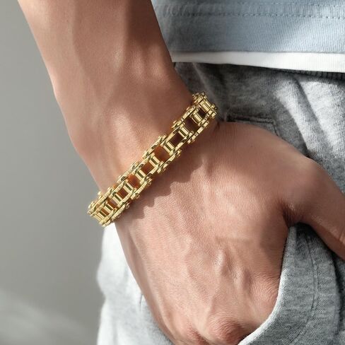 18k gold men's chain bracelet, fashionable and simple bracelet, tough guy style, holiday gift in Saudi Arabia