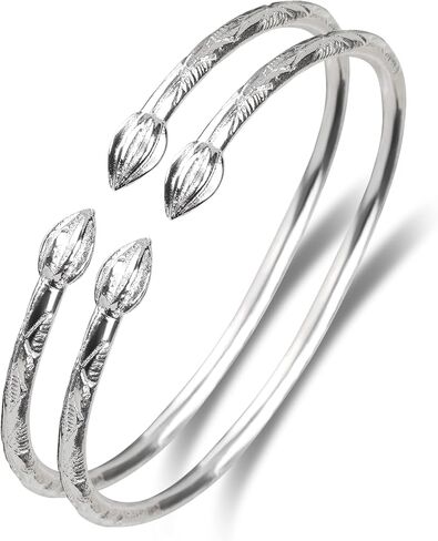 Cocoa Pods Caribbean Jamaican Tulip Bulb .925 Sterling Silver West Indian Bangle 46.0 Grams, Made in the USA, 1 pair in Saudi Arabia