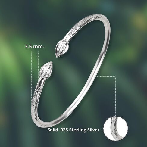 Cocoa Pods Caribbean Jamaican Tulip Bulb .925 Sterling Silver West Indian Bangle 46.0 Grams, Made in the USA, 1 pair in Saudi Arabia