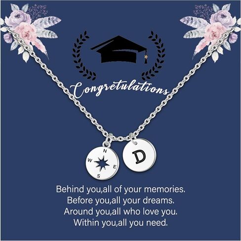 Graduation Gifts for Her, Sterling Silver Over Compass Initial Necklace Graduation Gifts Graduation Necklace College High School Graduation Gifts for Her(A) in Saudi Arabia