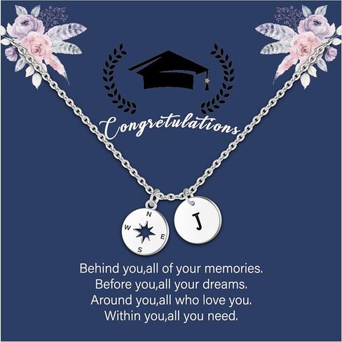 Graduation Gifts for Her, Sterling Silver Over Compass Initial Necklace Graduation Gifts Graduation Necklace College High School Graduation Gifts for Her(A) in Saudi Arabia