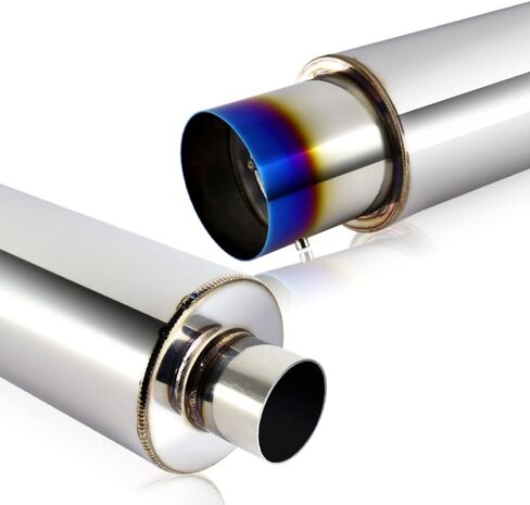 Q1-TECH, Universal 4" Burnt Tip JDM N1 Style Muffler Hi Flow Stainless Steel Weld-On 2.5" Inlet, Muffler, Removable Silencer Pre-attached, Deep and Smooth tone in Kuwait