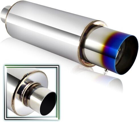 Q1-TECH, Universal 4" Burnt Tip JDM N1 Style Muffler Hi Flow Stainless Steel Weld-On 2.5" Inlet, Muffler, Removable Silencer Pre-attached, Deep and Smooth tone in Kuwait