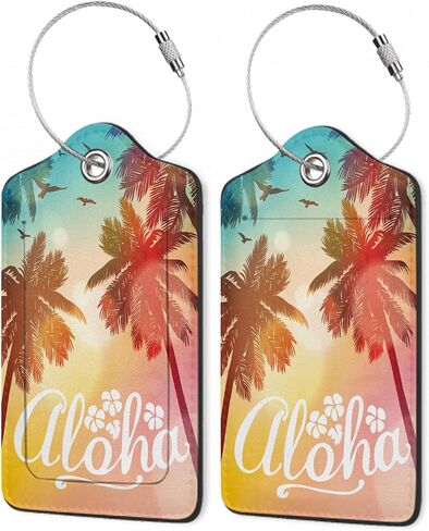 2Pcs Luggage Tag for Suitcase Tropical Summer Palm Cute Suitcase Tag with Privacy Flap & Name ID Label & Metal Loop,Travel Bag Luggage Tags for Women in Saudi Arabia