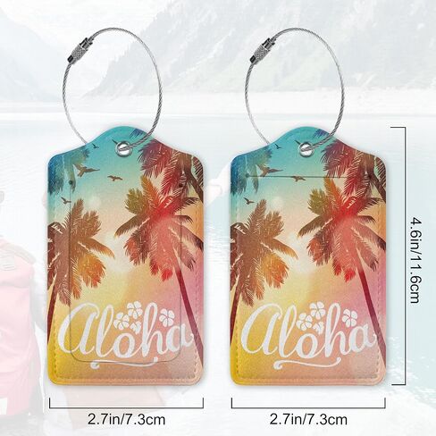 2Pcs Luggage Tag for Suitcase Tropical Summer Palm Cute Suitcase Tag with Privacy Flap & Name ID Label & Metal Loop,Travel Bag Luggage Tags for Women in Saudi Arabia