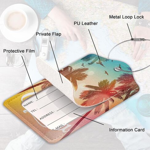 2Pcs Luggage Tag for Suitcase Tropical Summer Palm Cute Suitcase Tag with Privacy Flap & Name ID Label & Metal Loop,Travel Bag Luggage Tags for Women in Saudi Arabia