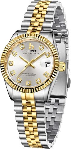 BUREI Women Watch Business Women Watches with Day DateAnalog Quartz Watch for Ladies Silver Gold Stainless Steel Bracelet Watch Fashion Ladies Watches Small Face Diamond Watch Waterproof in Saudi Arabia