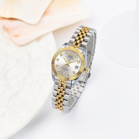 BUREI Women Watch Business Women Watches with Day DateAnalog Quartz Watch for Ladies Silver Gold Stainless Steel Bracelet Watch Fashion Ladies Watches Small Face Diamond Watch Waterproof in Saudi Arabia