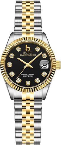 BUREI Women Watch Business Women Watches with Day DateAnalog Quartz Watch for Ladies Silver Gold Stainless Steel Bracelet Watch Fashion Ladies Watches Small Face Diamond Watch Waterproof in Saudi Arabia
