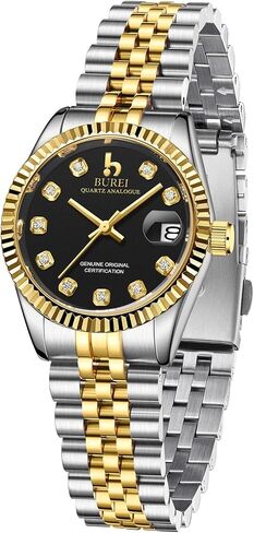 BUREI Women Watch Business Women Watches with Day DateAnalog Quartz Watch for Ladies Silver Gold Stainless Steel Bracelet Watch Fashion Ladies Watches Small Face Diamond Watch Waterproof in Saudi Arabia
