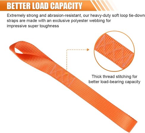 8PCS Soft Loop Tie Down Straps, Heavy Duty Auxiliary Strap with 4800Lbs Breaking Strength & 1800Lbs Load Capacity, Tie Down Loops for Securing Car Motorcycles ATV UTV Equipment (Orange) in Saudi Arabia