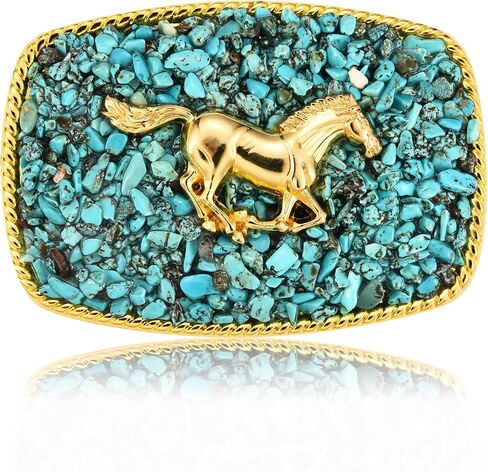 Western Belt Buckle for Men, Antique Golden Horse Belt Buckle with Turquoise Surface Women Halloween Christmas in Saudi Arabia
