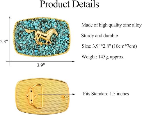 Western Belt Buckle for Men, Antique Golden Horse Belt Buckle with Turquoise Surface Women Halloween Christmas in Saudi Arabia