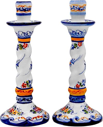 Faireal ، Portuguese Pottery Alcobaça Ceramic Devinative Hand Plainte Plained-مجموعة من 2 ، Avid-105 ، الأزرق ، الأبيض ، الأحمر ، الأصفر ، الأخضر in Saudi Arabia
