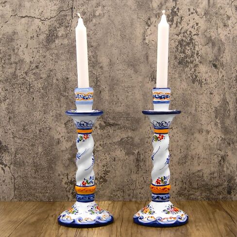 Faireal ، Portuguese Pottery Alcobaça Ceramic Devinative Hand Plainte Plained-مجموعة من 2 ، Avid-105 ، الأزرق ، الأبيض ، الأحمر ، الأصفر ، الأخضر in Saudi Arabia