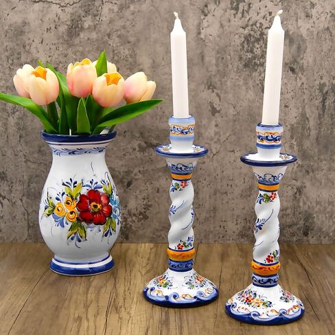 Faireal ، Portuguese Pottery Alcobaça Ceramic Devinative Hand Plainte Plained-مجموعة من 2 ، Avid-105 ، الأزرق ، الأبيض ، الأحمر ، الأصفر ، الأخضر in Saudi Arabia
