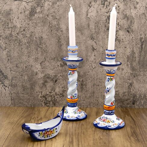 Faireal ، Portuguese Pottery Alcobaça Ceramic Devinative Hand Plainte Plained-مجموعة من 2 ، Avid-105 ، الأزرق ، الأبيض ، الأحمر ، الأصفر ، الأخضر in Saudi Arabia