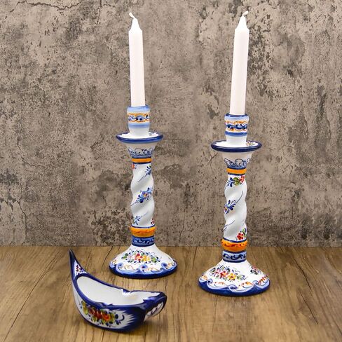 Faireal ، Portuguese Pottery Alcobaça Ceramic Devinative Hand Plainte Plained-مجموعة من 2 ، Avid-105 ، الأزرق ، الأبيض ، الأحمر ، الأصفر ، الأخضر in Saudi Arabia