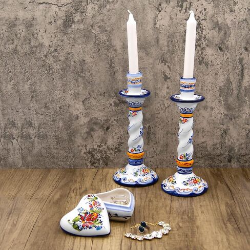 Faireal ، Portuguese Pottery Alcobaça Ceramic Devinative Hand Plainte Plained-مجموعة من 2 ، Avid-105 ، الأزرق ، الأبيض ، الأحمر ، الأصفر ، الأخضر in Saudi Arabia