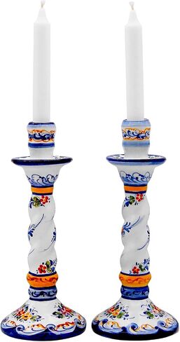 Faireal ، Portuguese Pottery Alcobaça Ceramic Devinative Hand Plainte Plained-مجموعة من 2 ، Avid-105 ، الأزرق ، الأبيض ، الأحمر ، الأصفر ، الأخضر in Saudi Arabia