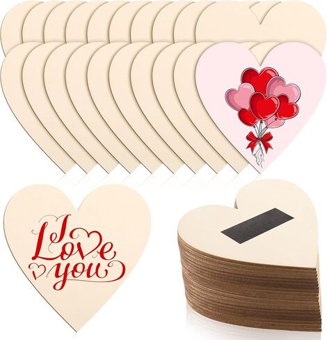 Qunclay 80 Pcs Wooden Hearts with Magnets 3.15 Inch Unfinished Blank Heart Small Wooden Hearts DIY Decor Wood Slices Refrigerator Magnet Decorations for Crafts Valentine Father's Day Wedding Guest in Saudi Arabia