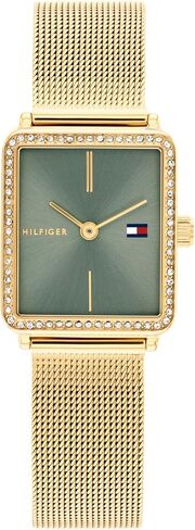 Tommy Hilfiger Women's Tank Style Watch - حالة من الفولاذ المقاوم للصدأ مع مدي كريستال وسوار شبكي - ساعة كوارتز أنيقة ومتألقة - هدية لها in Saudi Arabia