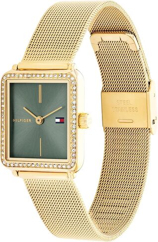 Tommy Hilfiger Women's Tank Style Watch - حالة من الفولاذ المقاوم للصدأ مع مدي كريستال وسوار شبكي - ساعة كوارتز أنيقة ومتألقة - هدية لها in Saudi Arabia
