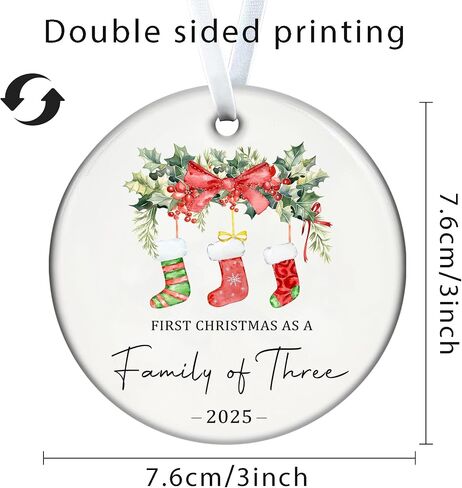 Christmas Ornaments 2025,Our First Christmas As A Family of Three Ornament Baby 1st Xmas Ornaments Unique Ceramic New Parents Gifts for Couples Mom Dad Newborn Girls Boys Xmas Tree Decorations in Kuwait