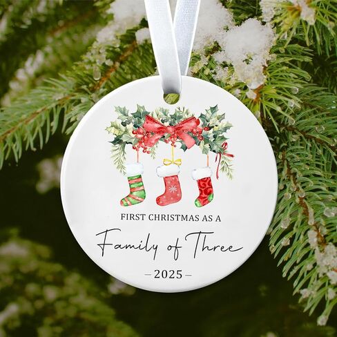 Christmas Ornaments 2025,Our First Christmas As A Family of Three Ornament Baby 1st Xmas Ornaments Unique Ceramic New Parents Gifts for Couples Mom Dad Newborn Girls Boys Xmas Tree Decorations in Kuwait