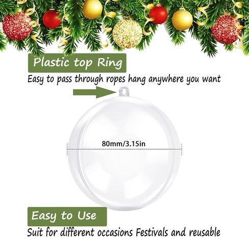 (80mmx10Pk) Clear Plastic Fillable Ornaments,Transparent DIY Craft Ball,Clear DIY Christmas Ornament Large Sizes for Wedding,Party,Home Decor in Kuwait