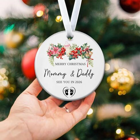 Christmas Ornaments 2025,Our First Christmas As A Family of Three Ornament Baby 1st Xmas Ornaments Unique Ceramic New Parents Gifts for Couples Mom Dad Newborn Girls Boys Xmas Tree Decorations in Kuwait