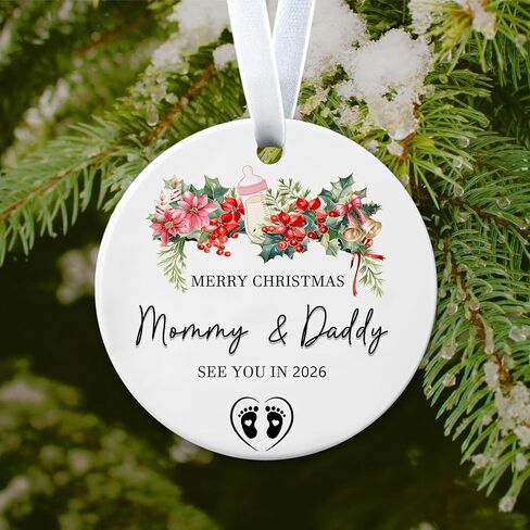 Christmas Ornaments 2025,Our First Christmas As A Family of Three Ornament Baby 1st Xmas Ornaments Unique Ceramic New Parents Gifts for Couples Mom Dad Newborn Girls Boys Xmas Tree Decorations in Kuwait