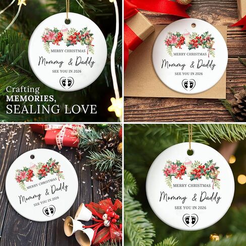 Christmas Ornaments 2025,Our First Christmas As A Family of Three Ornament Baby 1st Xmas Ornaments Unique Ceramic New Parents Gifts for Couples Mom Dad Newborn Girls Boys Xmas Tree Decorations in Kuwait